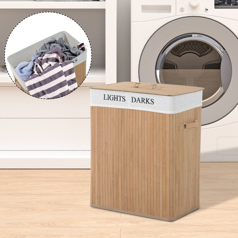 52Lx32Wx63H cm Bamboo Laundry Basket Collapsible Hamper Organizer Clothes Washing Bin Storage Box W/Lid