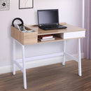 Computer Desk PC Workstation Laptop Table Storage Unit Metal Frame-Oak/White Colour