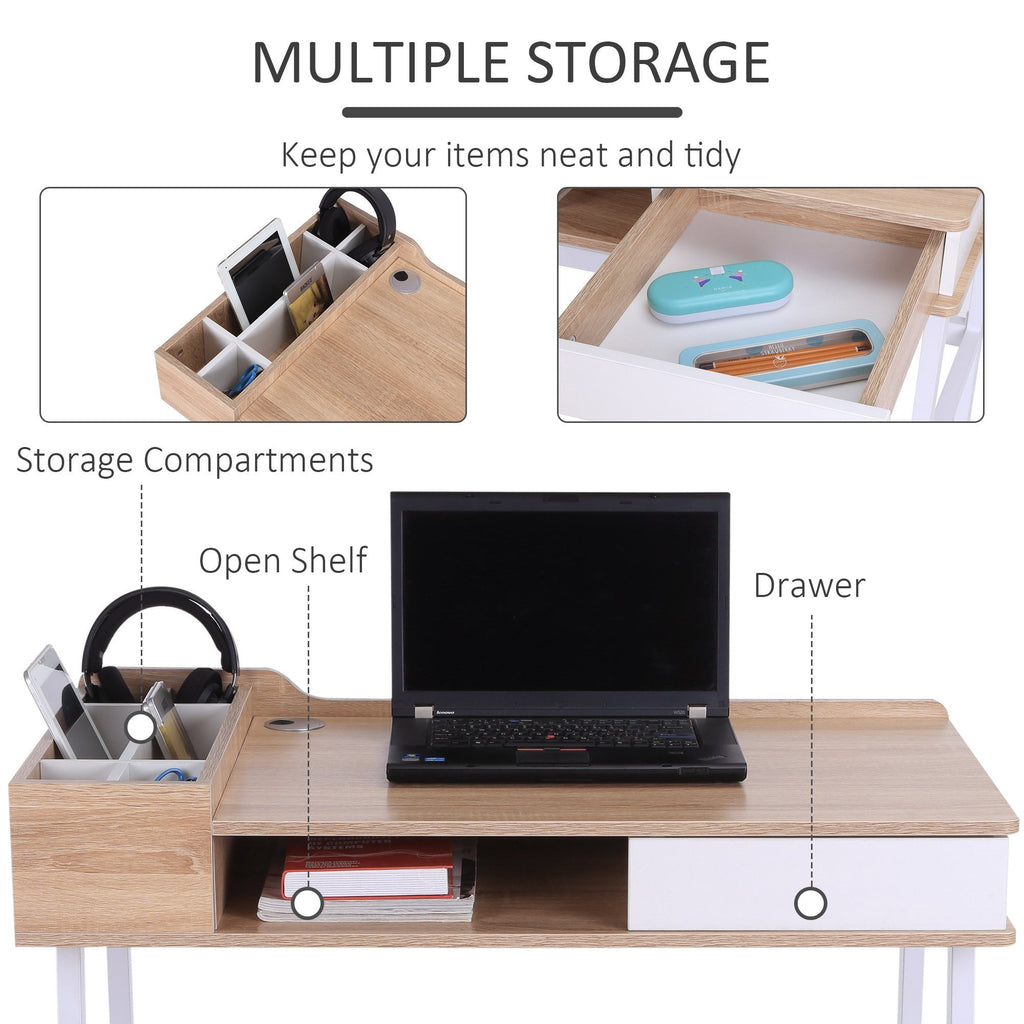 Computer Desk PC Workstation Laptop Table Storage Unit Metal Frame-Oak