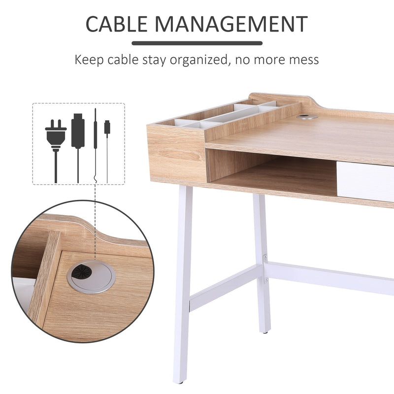 Computer Desk PC Workstation Laptop Table Storage Unit Metal Frame-Oak/White Colour