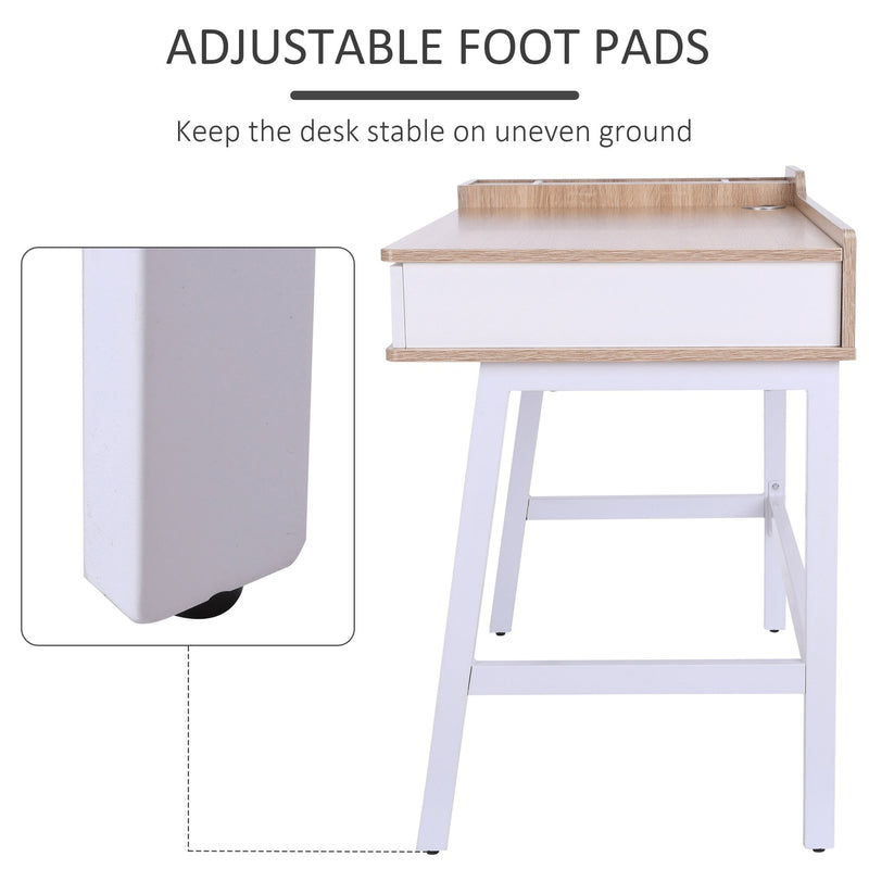 Computer Desk PC Workstation Laptop Table Storage Unit Metal Frame-Oak/White Colour