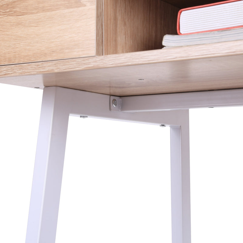 Computer Desk PC Workstation Laptop Table Storage Unit Metal Frame-Oak/White Colour