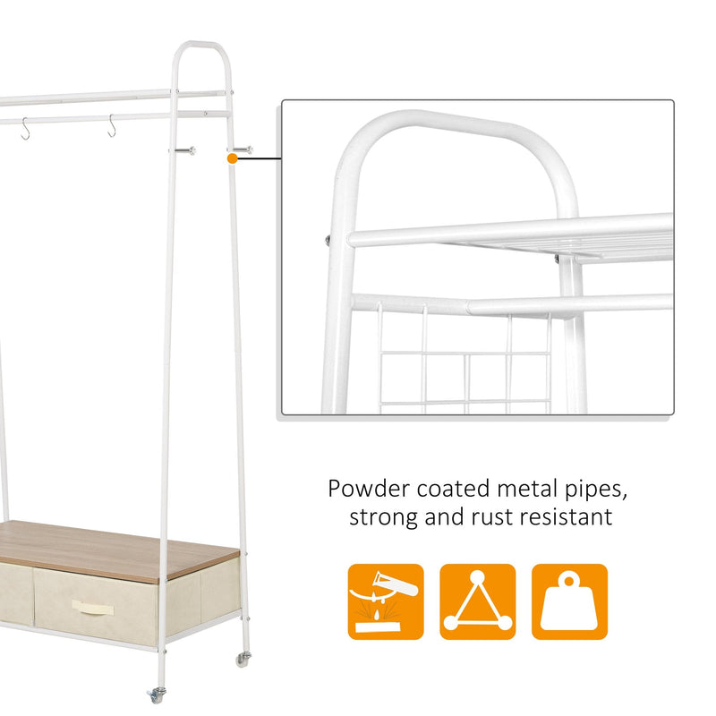 Clothes Rack Stand W/ 2 Drawers and Wheels