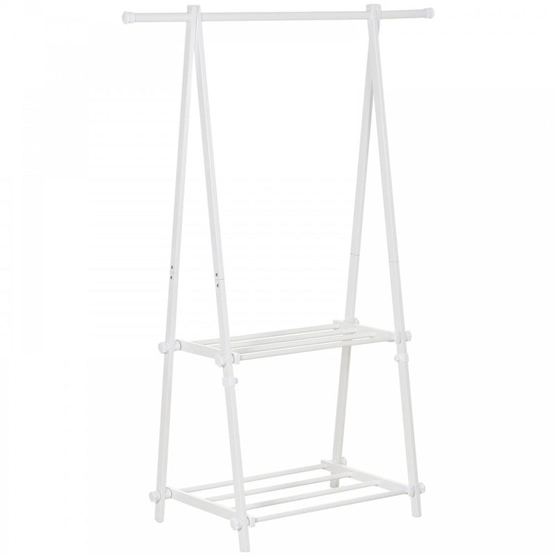 Steel Freestanding Clothes Rail w/ 2 Shelves White