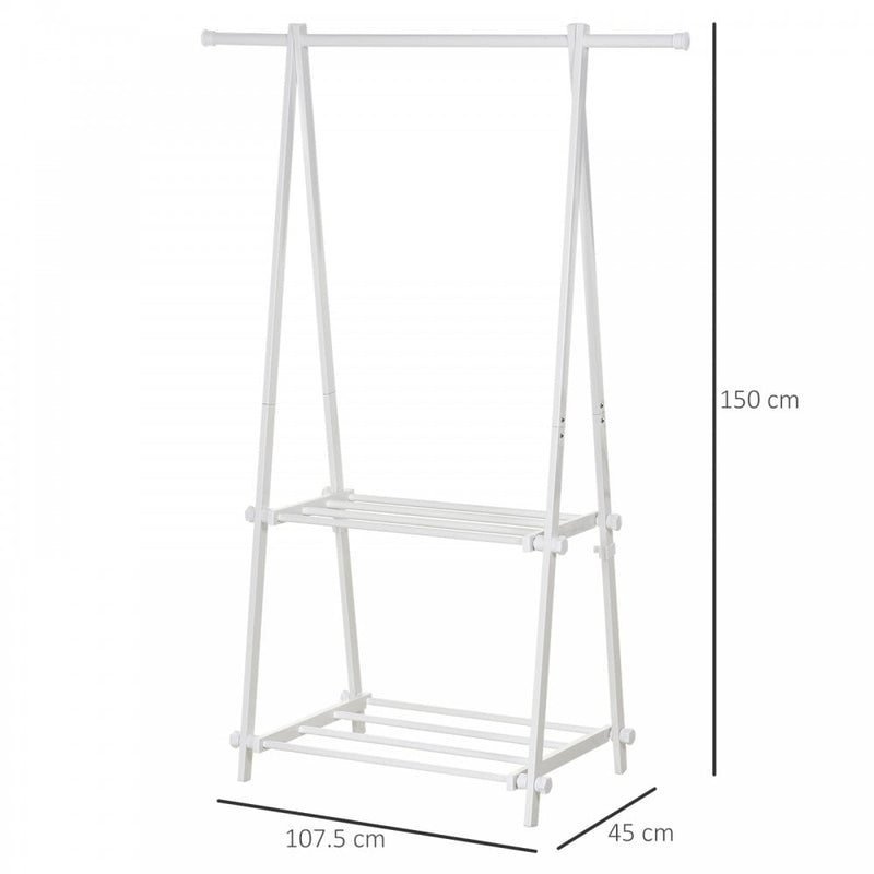 Steel Freestanding Clothes Rail w/ 2 Shelves White