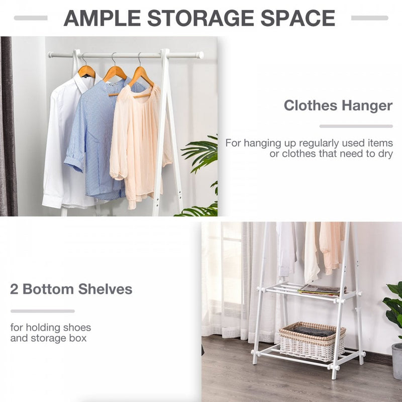 Steel Freestanding Clothes Rail w/ 2 Shelves White
