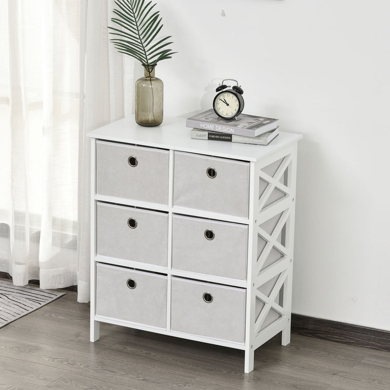 Non-Woven Fabric 6-Drawer MDF Bedroom Cabinet White