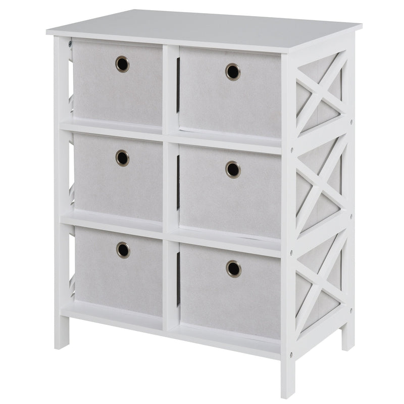 Non-Woven Fabric 6-Drawer MDF Bedroom Cabinet White