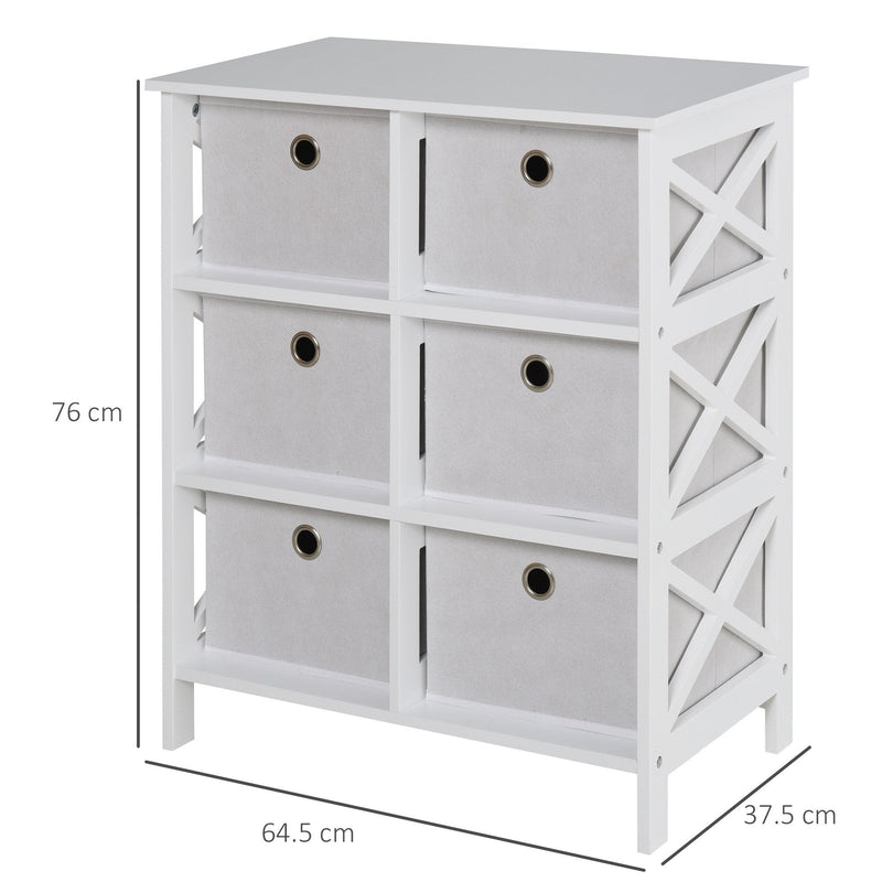 Non-Woven Fabric 6-Drawer MDF Bedroom Cabinet White