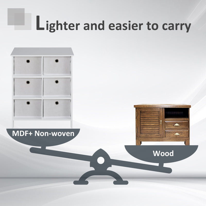 Non-Woven Fabric 6-Drawer MDF Bedroom Cabinet White