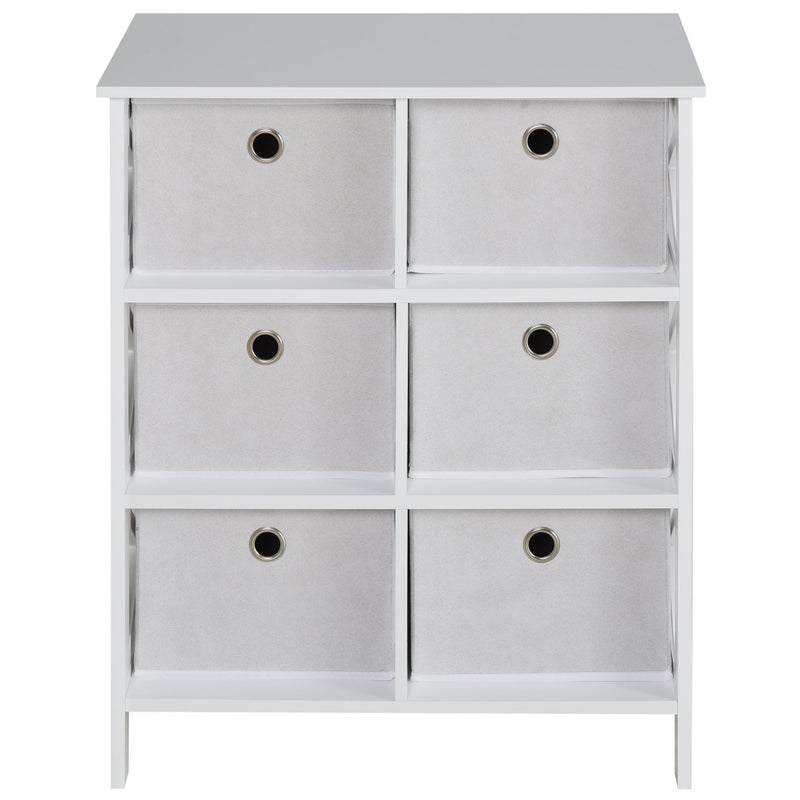 Non-Woven Fabric 6-Drawer MDF Bedroom Cabinet White