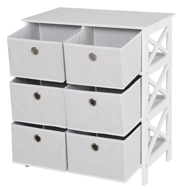Non-Woven Fabric 6-Drawer MDF Bedroom Cabinet White
