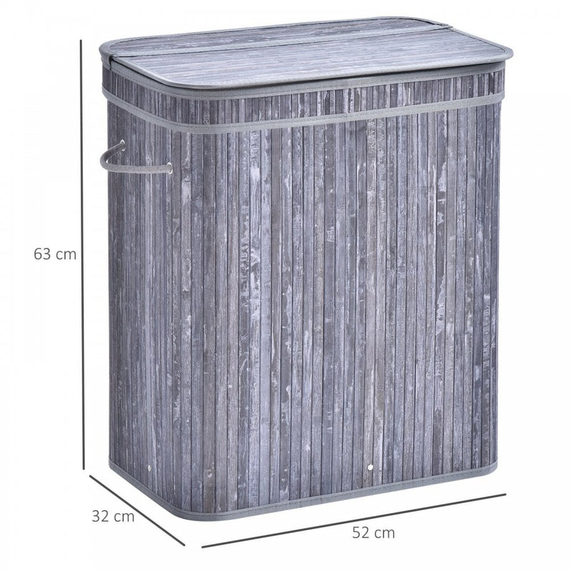 70L 2-Compartment Bamboo Laundry Basket Grey