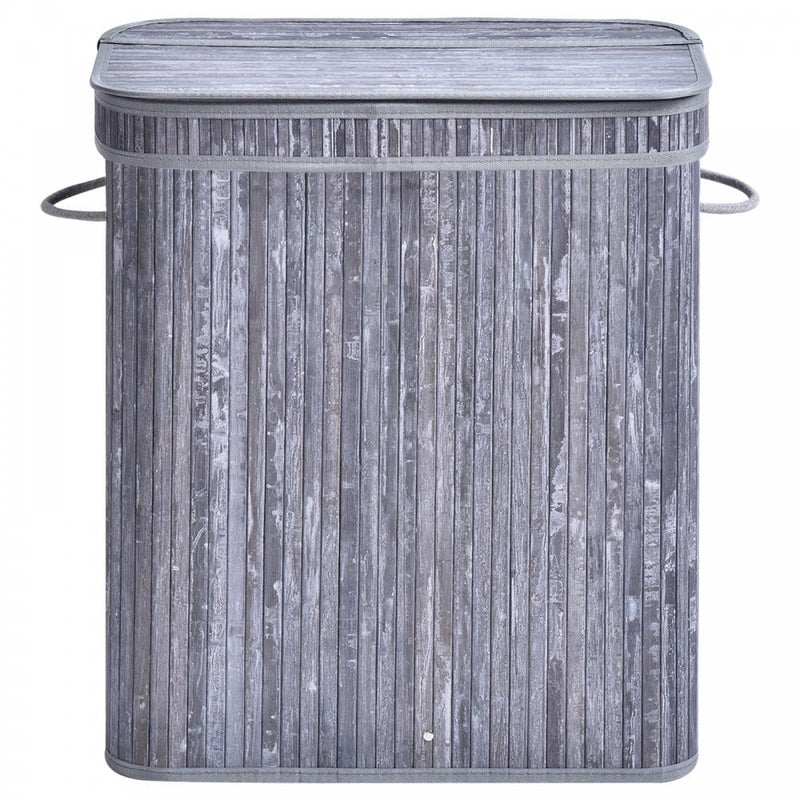 70L 2-Compartment Bamboo Laundry Basket Grey