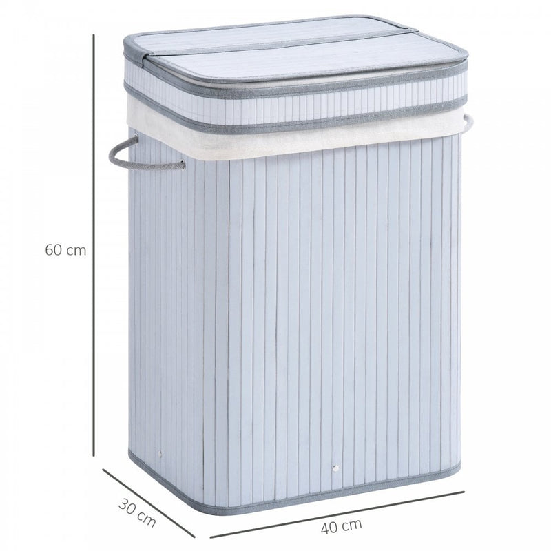 70L Flip Lid Bamboo Laundry Basket Grey