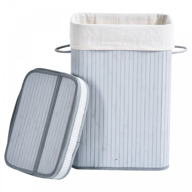 70L Flip Lid Bamboo Laundry Basket Grey
