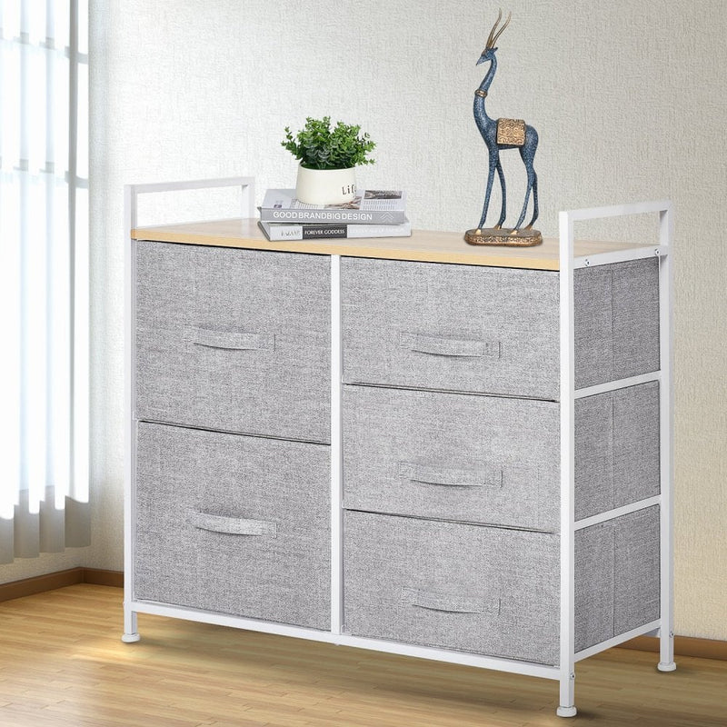 Metal Frame 5-Fabric Drawer Home Storage Unit Grey