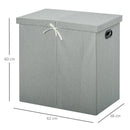Linen Folding Laundry Basket, Hamper Bin with 2 Sections, Lid and Removable Liner and Handles, 115L Storage Capacity, Grey Clothes Dividers Lining