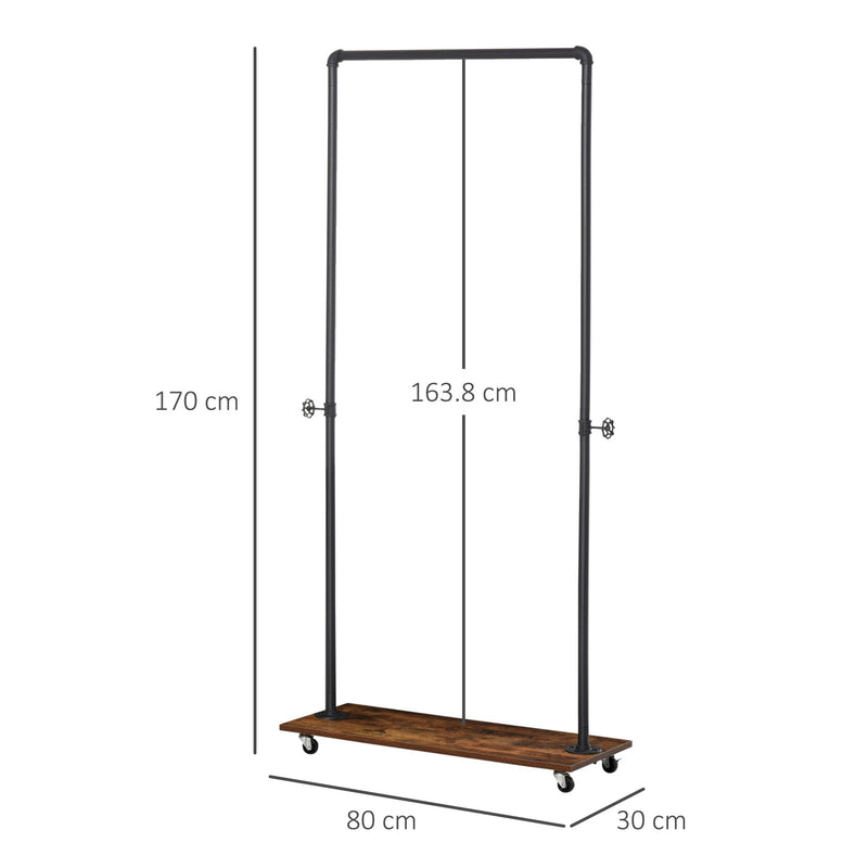 Industrial Pipe Clothing Rack on Wheels, Rolling Garment Rack with Storage Shelf Hooks for Hanging Coat, Rustic Brown and Black Rack, Clothes Organizer Wheels Clothes