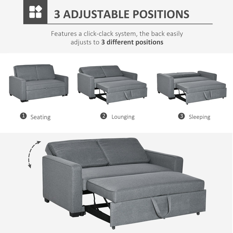 2 Seater Sofa Bed Click Clack Couch Sleeper Settee for Living Room & Bedroom, Grey Modern Settee