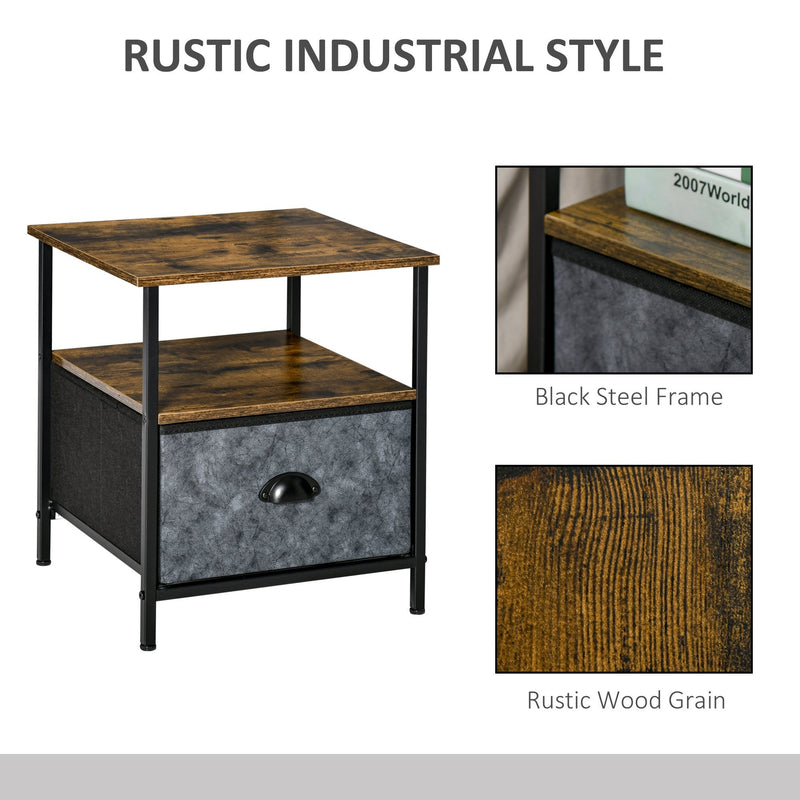 Side Table Industrial End Table Nightstand with Removable Drawer Steel Frame for Living Room Bedroom Entryway Rustic Brown Vintage Coffee
