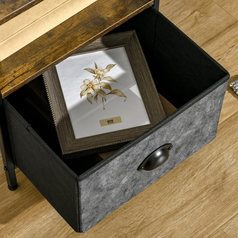 Side Table Industrial End Table Nightstand with Removable Drawer Steel Frame for Living Room Bedroom Entryway Rustic Brown Vintage Coffee