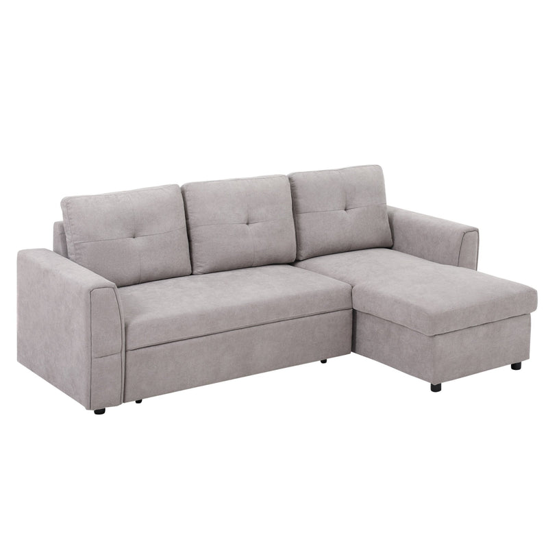 Sofa Bed Reversible L-Shaped Sectional Sofa Set Linen-Touch Sleeper Futon with Storage, Grey Linen Storage