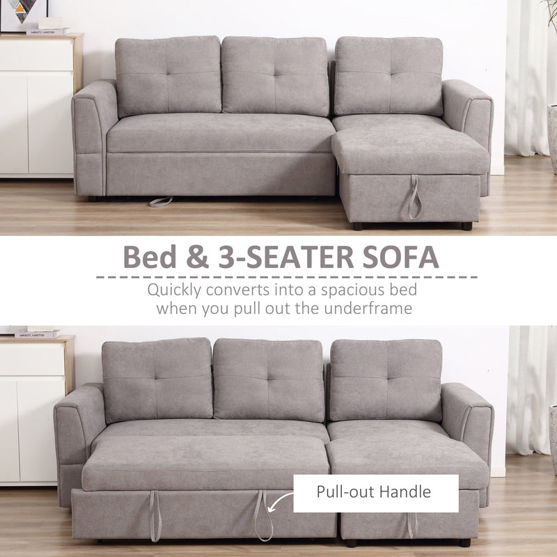Sofa Bed Reversible L-Shaped Sectional Sofa Set Linen-Touch Sleeper Futon with Storage, Grey Linen Storage