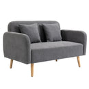 2-Seat Loveseat Sofa Chenille Fabric Upholstered Couch with Rubberwood Legs, Grey Wood
