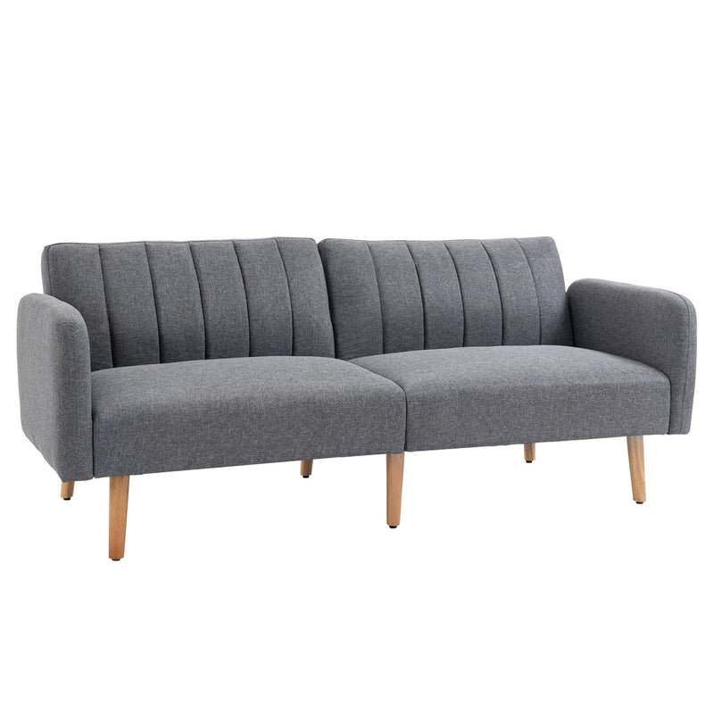 Two Seater Sofa Bed, Convertible Linen Fabric Sofa Couch,  Click Clack Sofabed with Adjustable Split Backrest for Living Room, Bedroom, Guest Room, Grey Bed
