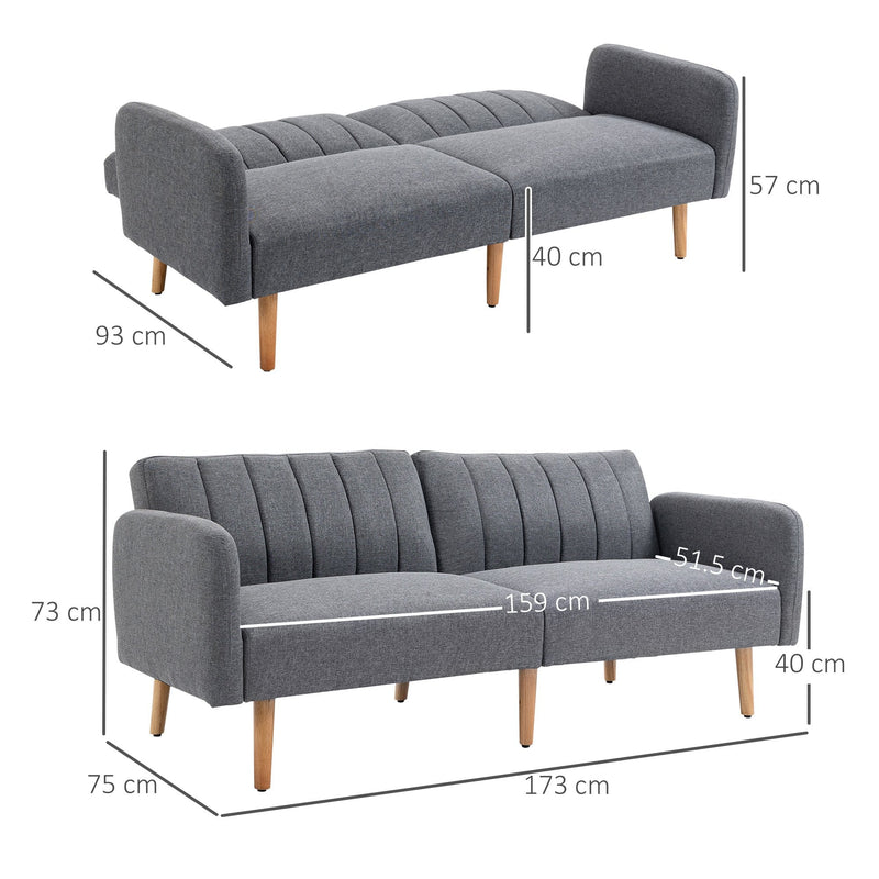 Two Seater Sofa Bed, Convertible Linen Fabric Sofa Couch,  Click Clack Sofabed with Adjustable Split Backrest for Living Room, Bedroom, Guest Room, Grey Bed