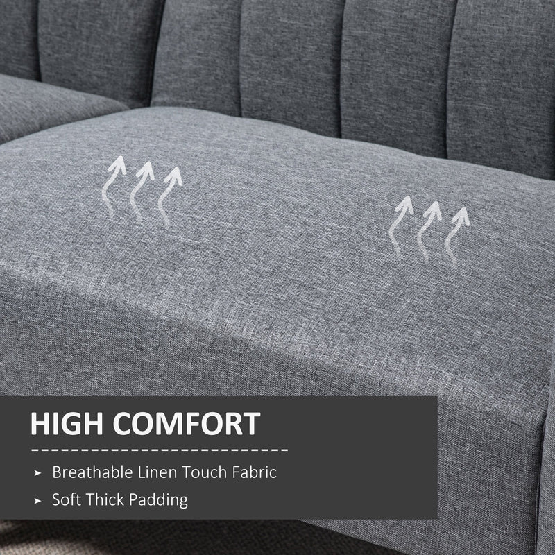 Two Seater Sofa Bed, Convertible Linen Fabric Sofa Couch,  Click Clack Sofabed with Adjustable Split Backrest for Living Room, Bedroom, Guest Room, Grey Bed