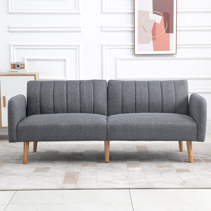 Two Seater Sofa Bed, Convertible Linen Fabric Sofa Couch,  Click Clack Sofabed with Adjustable Split Backrest for Living Room, Bedroom, Guest Room, Grey Bed