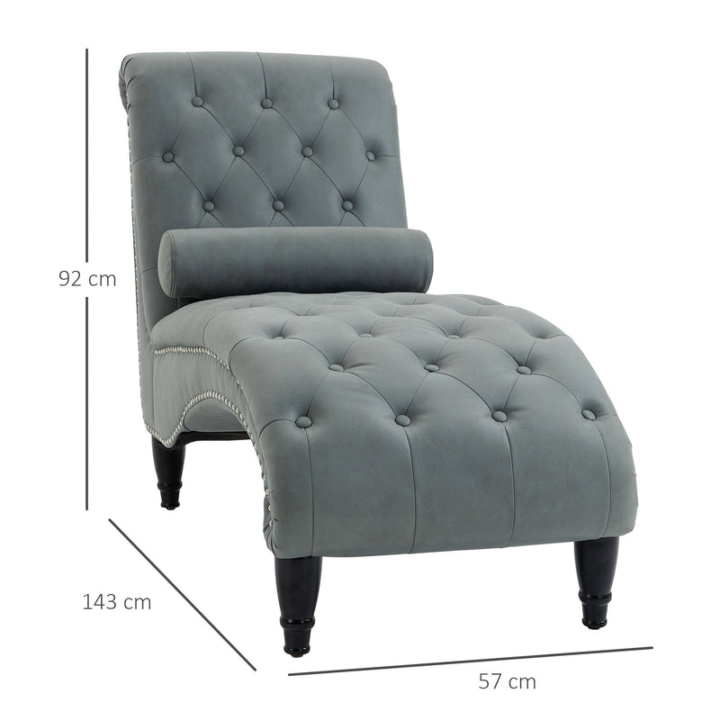 Tufted Chaise Longue Modern Recliner Upholstered Leisure Sofa Chair with Pillow for Living Room, Bedroom, Grey