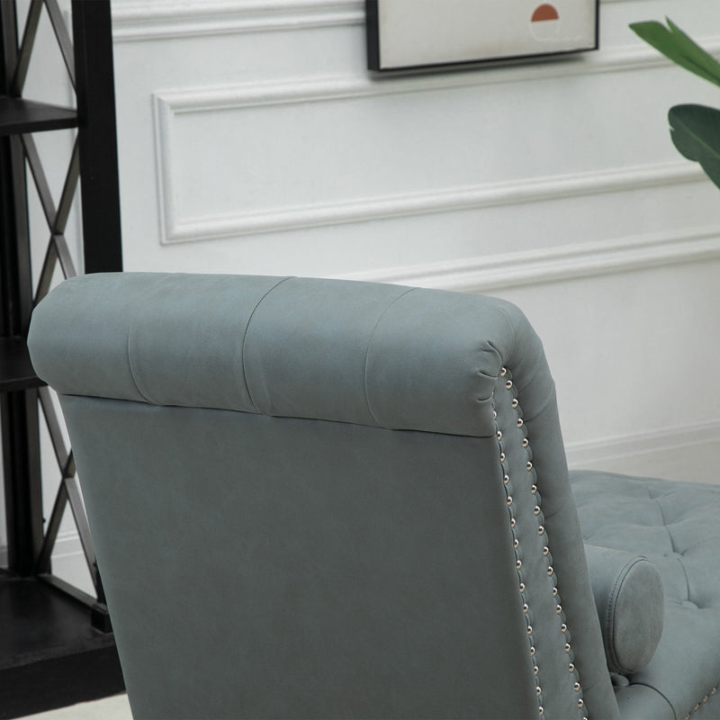 Tufted Chaise Longue Modern Recliner Upholstered Leisure Sofa Chair with Pillow for Living Room, Bedroom, Grey
