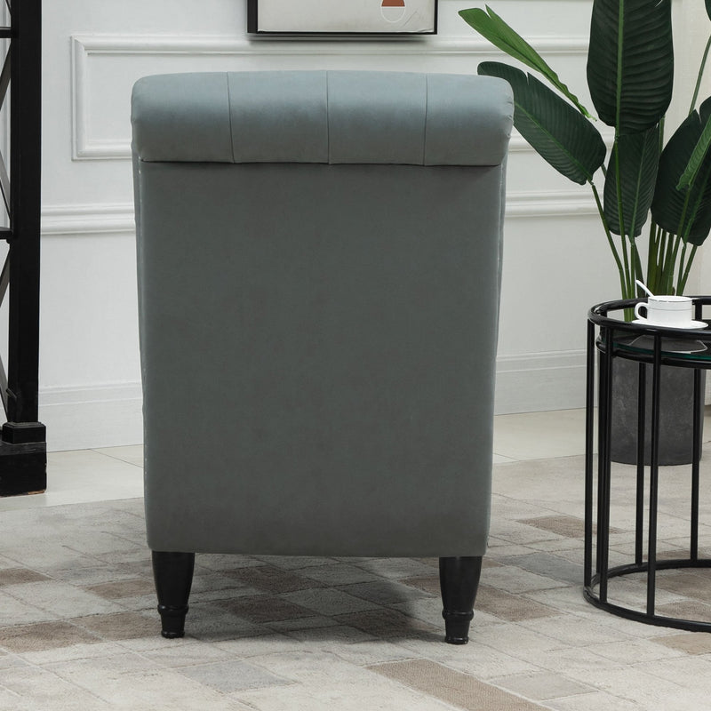 Tufted Chaise Longue Modern Recliner Upholstered Leisure Sofa Chair with Pillow for Living Room, Bedroom, Grey