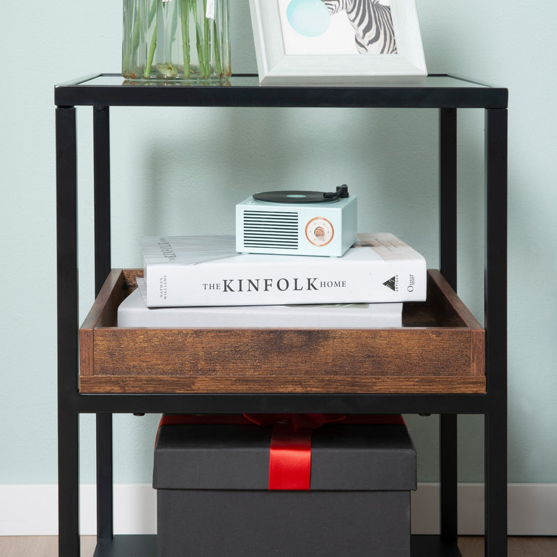 Industrial Side Table, 3-Tier End Table with Storage Shelves, Nightstand with Steel Frame for Bedroom, Living Room, Rustic Brown 3-tier