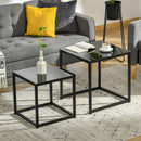 Nest of 2 Side Tables, Set of Modern Bedside Tables with Tempered Glass Desktop for Living Room, Bedroom, Office - Black
