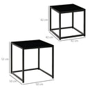 Nest of 2 Side Tables, Set of Modern Bedside Tables with Tempered Glass Desktop for Living Room, Bedroom, Office - Black