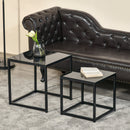 Nest of 2 Side Tables, Set of Modern Bedside Tables with Tempered Glass Desktop for Living Room, Bedroom, Office - Black