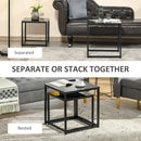 Nest of 2 Side Tables, Set of Modern Bedside Tables with Tempered Glass Desktop for Living Room, Bedroom, Office - Black