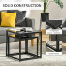 Nest of 2 Side Tables, Set of Modern Bedside Tables with Tempered Glass Desktop for Living Room, Bedroom, Office - Black