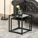 Nest of 2 Side Tables, Set of Modern Bedside Tables with Tempered Glass Desktop for Living Room, Bedroom, Office - Black