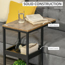 Industrial Mobile Sofa Side Table with 3-Tier Storage Shelving, 4 Lockable Wheels and Steel Frame for Bedroom - Brown Rustic