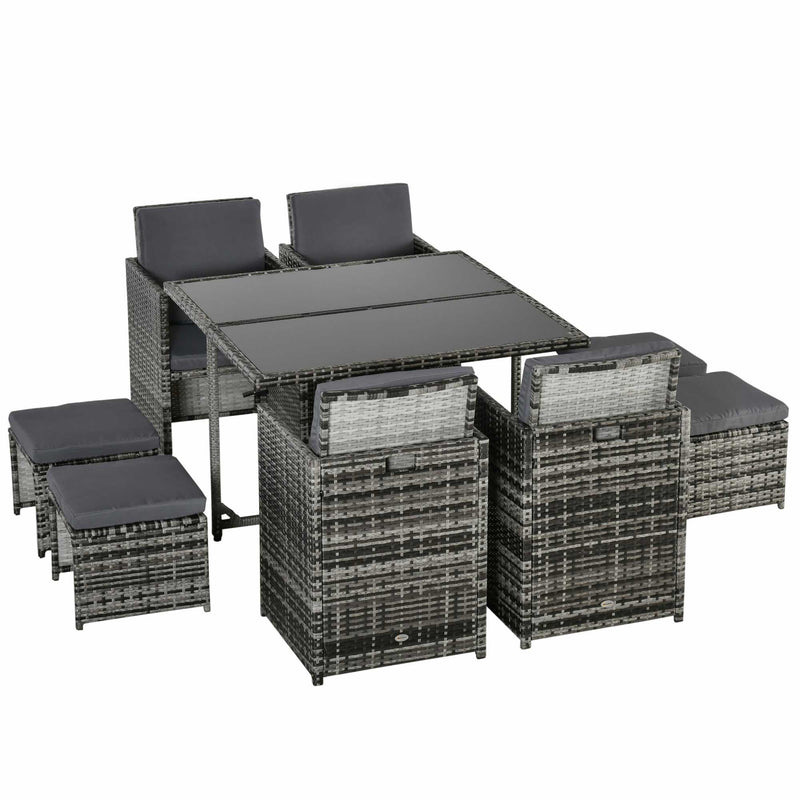 Outsunny 8-Seater Rattan Furniture Set Wicker Weave Patio Dining Table Seat - Grey