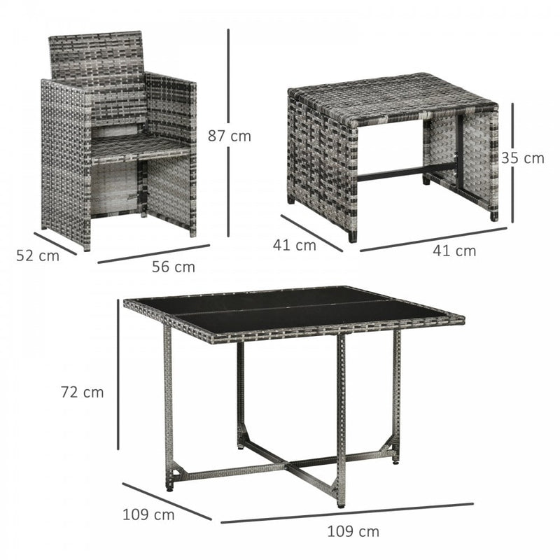 Outsunny 8-Seater Rattan Furniture Set Wicker Weave Patio Dining Table Seat - Grey