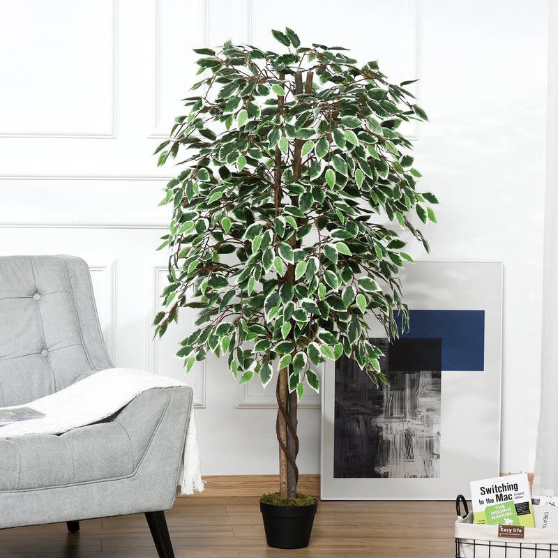 Outsunny Artificial Ficus Silk Tree with Nursery Pot, Decorative Fake Plant, for Indoor Outdoor D+®cor, 160cm in Pot