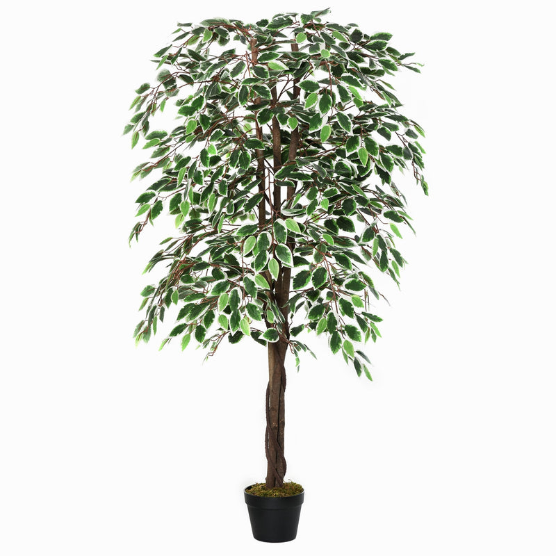 Outsunny Artificial Ficus Silk Tree with Nursery Pot, Decorative Fake Plant, for Indoor Outdoor D+®cor, 160cm in Pot