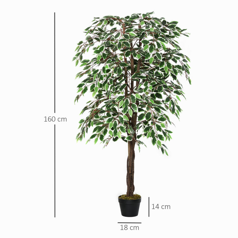 Outsunny Artificial Ficus Silk Tree with Nursery Pot, Decorative Fake Plant, for Indoor Outdoor D+®cor, 160cm in Pot