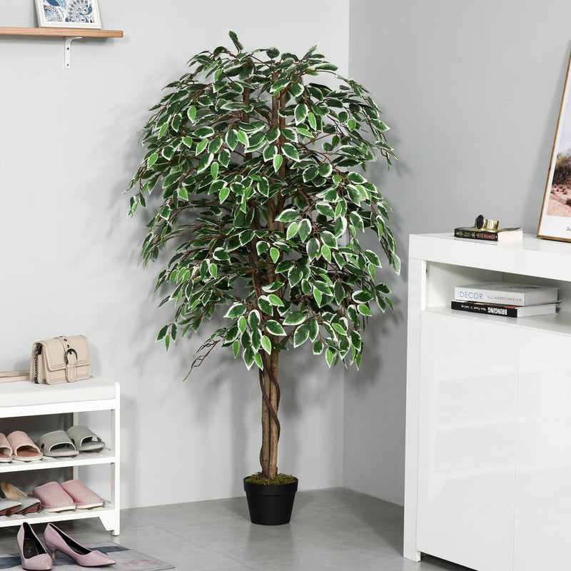 Outsunny Artificial Ficus Silk Tree with Nursery Pot, Decorative Fake Plant, for Indoor Outdoor D+®cor, 160cm in Pot